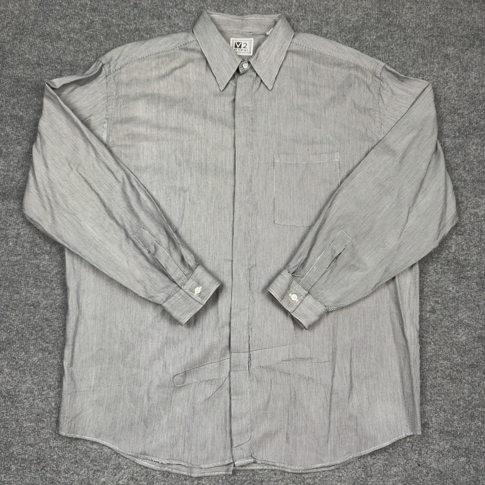 Vintage Versace V2 Shirt Mens Large 17 Black Striped Made USA Cotton Classic 90s - Picture 2 of 12